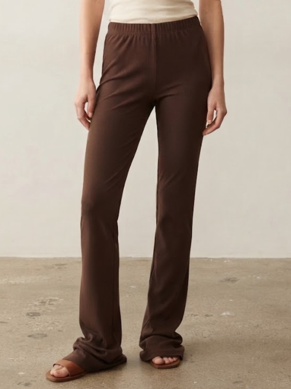 Vintage Brown Ribbed Knit long tall slinky comfort travelers Pants Y2K 90s sz S
